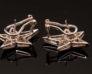 18K White Gold and Diamond Cluster Star Earrings 16mm by 23mm