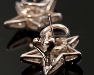 18K White Gold and Diamond Cluster Star Earrings 16mm by 23mm