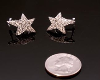 18K White Gold and Diamond Cluster Star Earrings 16mm by 23mm