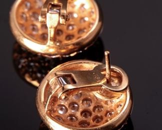 18K Yellow Gold and Diamond Cluster Half Ball Earrings 17mm diameter 37-3mm diamonds