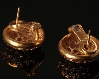 18K Yellow Gold and Diamond Cluster Half Ball Earrings 17mm diameter 37-3mm diamonds