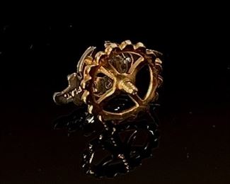 Vintage Diamond, Platinum 14k Gold Scimitar Masonic Sword & Crescent Moon Pin Tie Tack 7x14mm