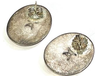 Tony Aguilar Sr Turquoise & Silver Earrings Santo Domingo Pueblo Native American 30x25mm