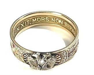 14k Gold Diamond Mens Masonic Ring Double Headed Eagle SZ:10