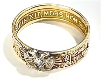 14k Gold Diamond Mens Masonic Ring Double Headed Eagle SZ:10