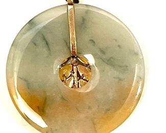 14k Gold Jade Multi-Gemstone Cluster Disc Pendant 53mm Diameter