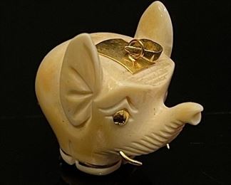 14k Gold & Ivory Elephant Pendant Charm 25x20x30mm HxWxD