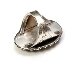 Vintage Native American Turquoise and Silver Ring 1 1/4 inch stone with silver border