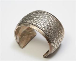 Native American Darrell Slim Sterling Silver thick cuff bracelet 2 1/4 inch diameter:1 3/4 inch wide
