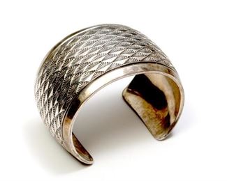 Native American Darrell Slim Sterling Silver thick cuff bracelet 2 1/4 inch diameter:1 3/4 inch wide