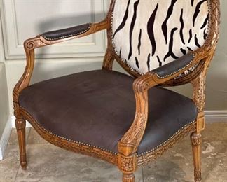 #1 Old Hickory Tannery Zebra Hide Arm Chair	40x33x24in	HxWxD
