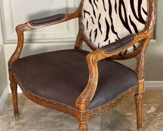 #2 Old Hickory Tannery Zebra Hide Arm Chair	40x33x24in	HxWxD
