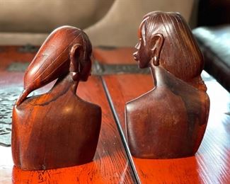 2pc Hand Carved Ladies Wood Figures	6x4x2.5in	HxWxD
