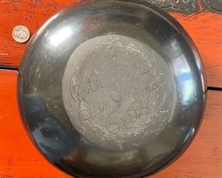 Blue Corn San Ildefonso Pueblo Pottery Feather Pattern Crucita Calabaza Native American Black on Black	5in H x 9.75in Diameter	
