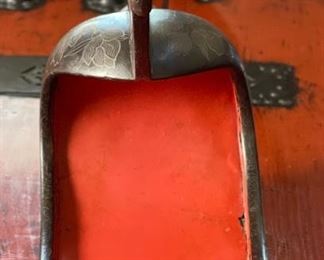 1pc Antique Japanese Stirrup Abumi Cast Iron Brass inlay Samurai Armor	11x5.5x12in	HxWxD
