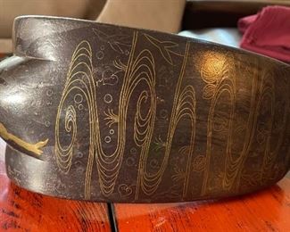 1pc Antique Japanese Stirrup Abumi Cast Iron Brass inlay Samurai Armor	11x5.5x12in	HxWxD
