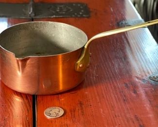 Vintage Copper Tinned 5in Saucepan Made in France Pot	2.5in H x 5 1/8” x 9in<BR>Diameter: 4.75	
