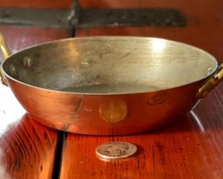 Harvard France Copper Tinned Double Handle Pan/Pot 1.5in H x 7.5x5.5in	

