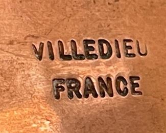 Vintage Copper Tinned  Hammered  Roasting Pan Villedieu Made in France Pot	2x18.25x10.25in	
