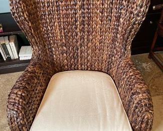 Pottery Barn Seagrass Wingback Chair w/ Ottoman Rattan Havana Dark	42x30x26in<BR>Ottoman: 13.5x22x22in	HxWxD
