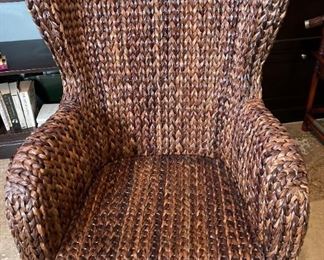 Pottery Barn Seagrass Wingback Chair w/ Ottoman Rattan Havana Dark	42x30x26in<BR>Ottoman: 13.5x22x22in	HxWxD
