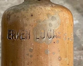 Antique Stoneware Bottle Erven Lucas Bols I Louisje Amsterdam	11.5in H x 3.25in Diameter	

