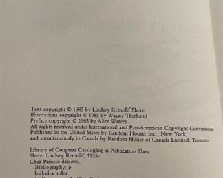 *Signed* Chez Panisse Desserts Lindsey Remolif Shere 1st Edition Book	9.5x7.75in	
