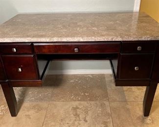 Dark Hardwood Travertine Tile Top Desk	31x52x28.5in	HxWxD
