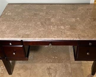 Dark Hardwood Travertine Tile Top Desk	31x52x28.5in	HxWxD
