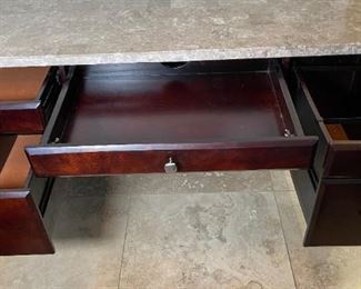 Dark Hardwood Travertine Tile Top Desk	31x52x28.5in	HxWxD
