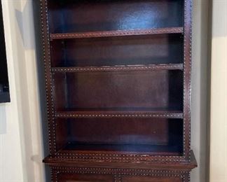 Leather Wrapped Nailhead Bookshelf/Cabinet	93x56x16.5in	HxWxD
