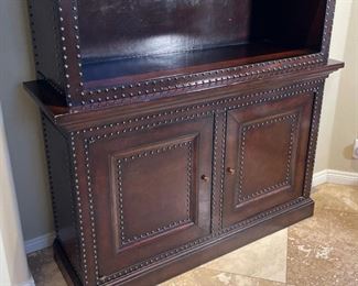 Leather Wrapped Nailhead Bookshelf/Cabinet	93x56x16.5in	HxWxD
