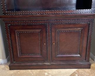 Leather Wrapped Nailhead Bookshelf/Cabinet	93x56x16.5in	HxWxD
