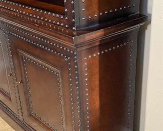 Leather Wrapped Nailhead Bookshelf/Cabinet	93x56x16.5in	HxWxD
