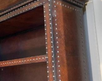 Leather Wrapped Nailhead Bookshelf/Cabinet	93x56x16.5in	HxWxD
