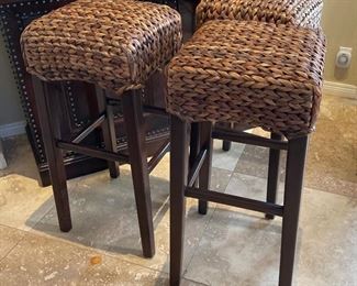 3pc Pottery Barn Seagrass Backless Counter Height Stools  Chairs Havana Dark	31x14x14in	HxWxD
