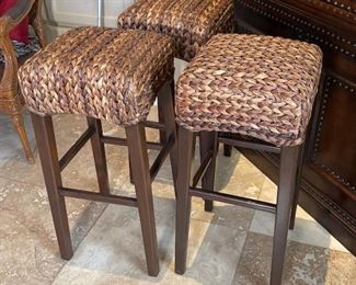 3pc Pottery Barn Seagrass Backless Counter Height Stools  Chairs Havana Dark	31x14x14in	HxWxD
