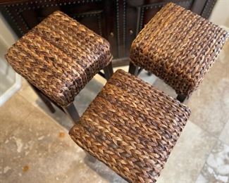 3pc Pottery Barn Seagrass Backless Counter Height Stools  Chairs Havana Dark	31x14x14in	HxWxD
