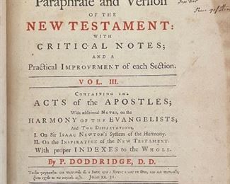 New Testament Set of 4 Doddridge Family Expositor Books 18th century	10.5x8.5in	
