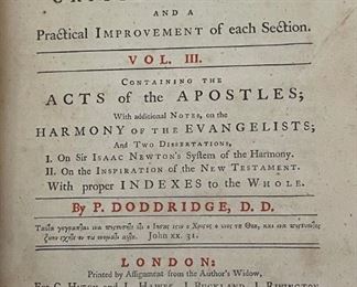 New Testament Set of 4 Doddridge Family Expositor Books 18th century	10.5x8.5in	
