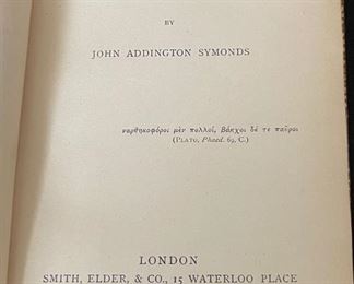 Animi Figura  John Addington Symonds 1882 Book	6.75x4.5in	

