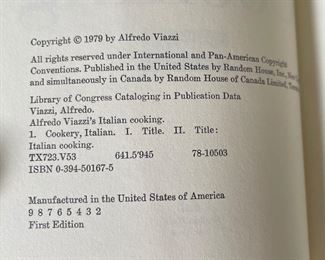 *Signed* Alfredo Viazzis Italian Cooking 1st Edition Book	9.5x6.5in	
