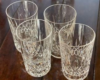 4pc Waterford Crystal  Lismore 12 Oz Flat Tumblers Rounded Glasses	5in H x 3 1/8” Diameter at top	
