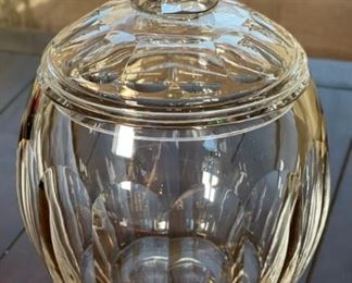 *Signed* Heavy Crystal Lidded Jar 13.5in H x 8in diameter at opening	
