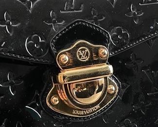 Louis Vuitton black Vernis monogram satchel purse	14in. X 11.25in.