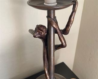 Vintage Maitland Smith Bronze Monkey Lamps pair	7.5in x 34.25in. Tall