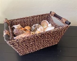 Pier 1 imports wicker decor basket with seashells	15in. X 9in. X 8in.
