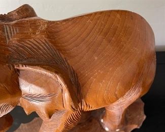 VINTAGE Large Wooden Elephant Statue Hand Carved SOLID Wood One Of A kind	16in. X 5in. X 16in.