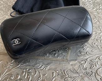 Authentic CHANEL Black Quilted Leather Sunglass Eyeglass Case With soft cover	