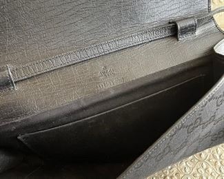 Vintage Black Gucci GG Monogram Canvas Wallet Bamboo	9.5in. 